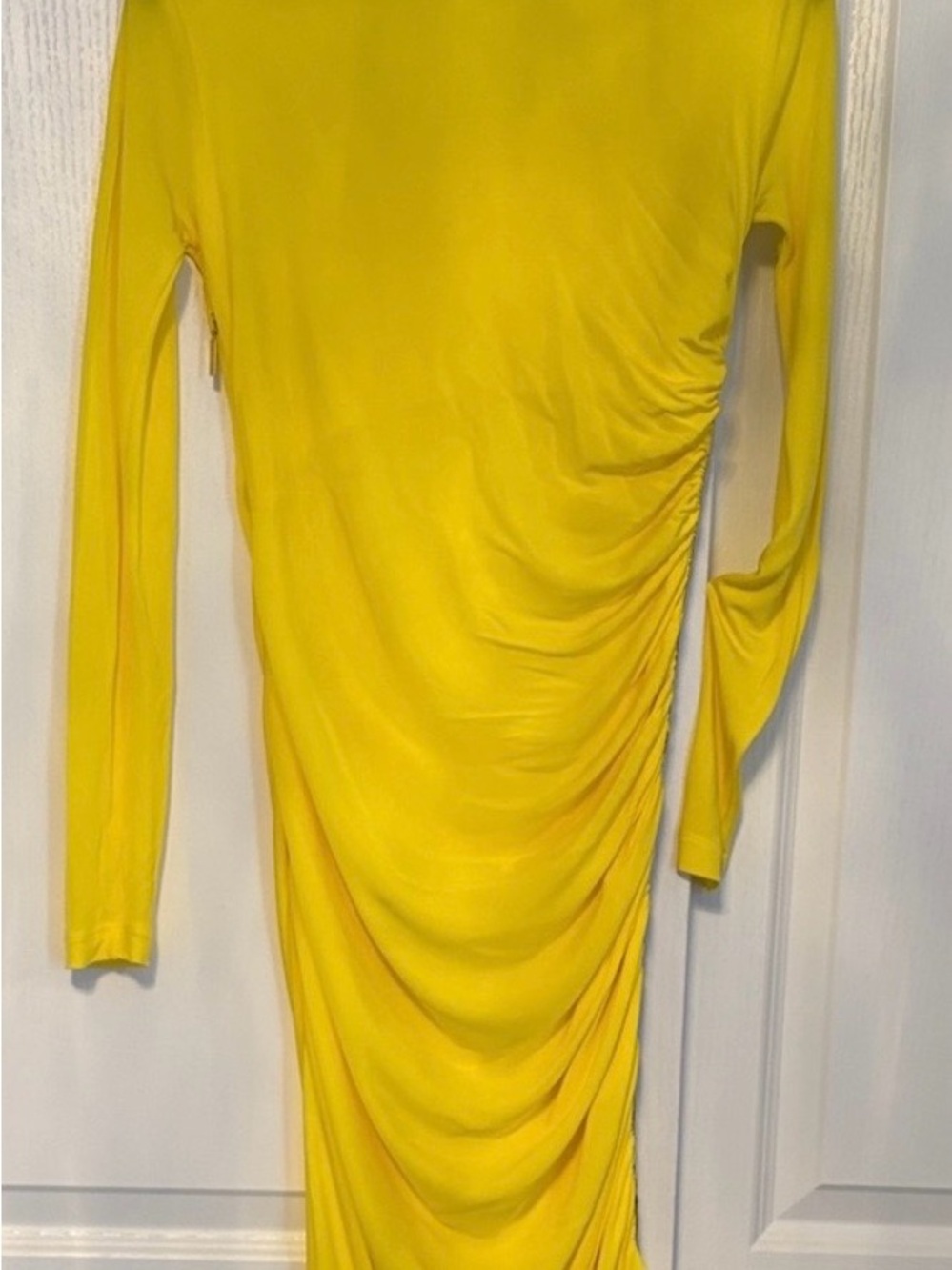 Bright Yellow Long Sleeve Ruched Women's Dress